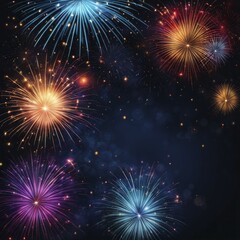 Naklejka premium Brightly colored fireworks illuminating the starry night sky, exuding a feeling of celebration and joy, AI generated