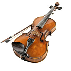 Fototapeta premium Elegantly Crafted Violin with Bow on a White Background
