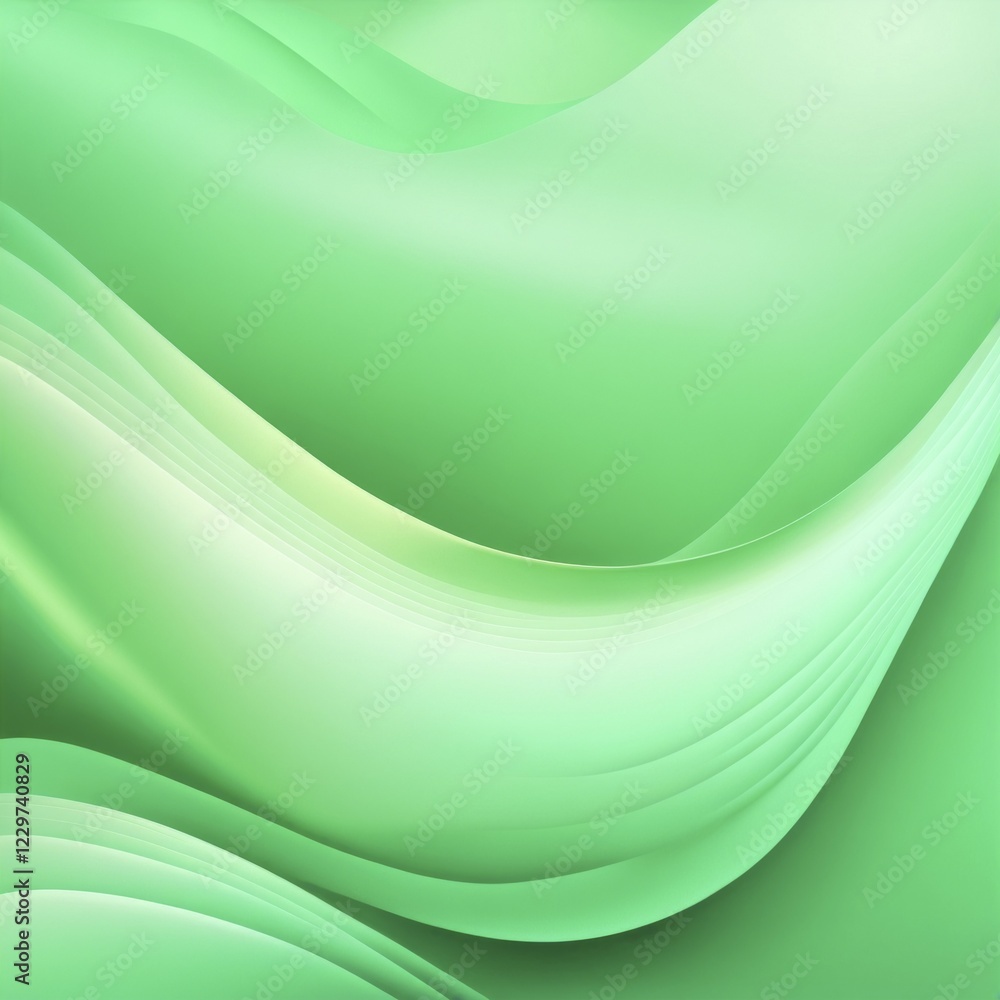 Poster green abstract image with smooth flowing waves and subtle gradient lighting, ai generated