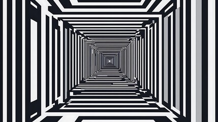 Abstract Tunnel Perspective, Optical Illusion, Black and White