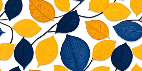 Obraz premium Colorful Leaf Pattern with Yellow and Blue Elements on White Background