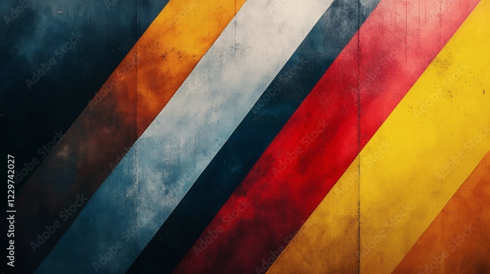 Poster multicolored diagonal lines streaking across geometric background creating depth with layered inters