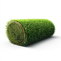 rolled-up grass turf ready for landscaping, isolated on a clean white background