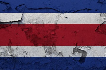 Costa Rica Flag painted on the cracked grunge concrete wall