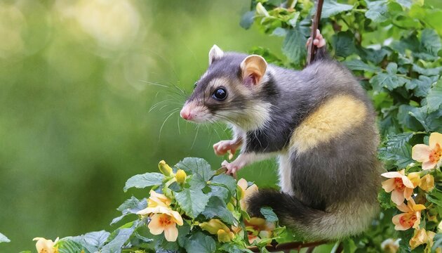 AI generated, A small dormouse is looking for food, (Glis glis)