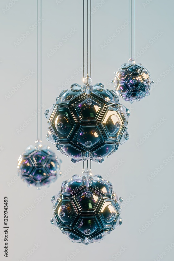 Poster spheres interconnected resemble glass orbs floating in molecular patterns. glass orbs highlight symm