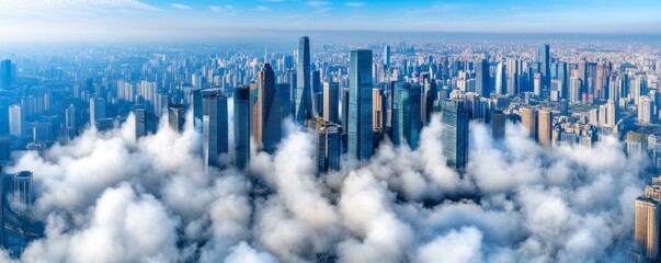 City skyline of shanghai with modern skyscrapers and urban architecture during sunset