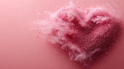Obraz premium Pink Powder Explosion Forming Heart Shape Abstract Background Design