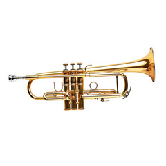 Obraz premium Gleaming brass trumpet on a white background for music lovers