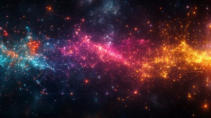 Fototapeta premium Dynamic Abstract Representation of Data with Colorful Connections and Energy Flow in a Visualized Cosmic Space