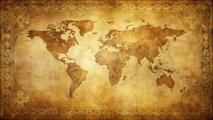 Antique World Map with Ornate Border, a Vintage Design for Exploration and Adventure Themes