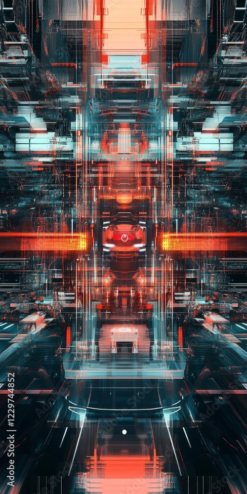 Poster a very colorful and abstract image of a cityscape. the colors are bright and the shapes are very int