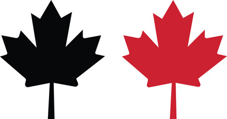 maple leaves icon collection. Maple leaf icon set. red and black maple leaf canada icon.  vector illustration