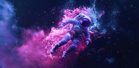 Obraz premium Astronaut Floating in Space with Vibrant Colorful Nebula - Cosmic Exploration Art