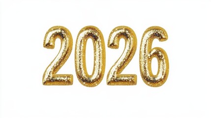 Gold Metallic Foil Balloons Forming the Number 2026 with Sparkles Isolated on a White Background