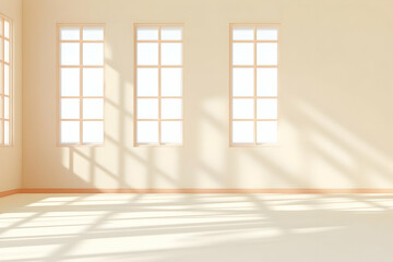 Sunny room, three windows, shadows, empty space, interior design
