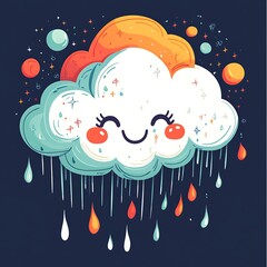 Cute cloud with rain and stars. Possible use Childrens apparel or decor