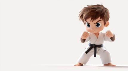 Close-up of a cartoon character of a boy wearing a martial arts uniform and a black belt