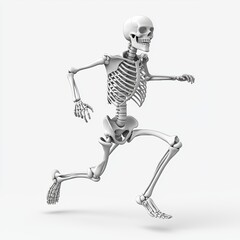 skeleton mockup in a dynamic running pose, with areas for branding or annotations, isolated on a clean white background