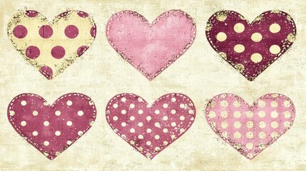Obraz premium Six Charming Polka Dot Hearts Pattern Romantic Valentine s Design