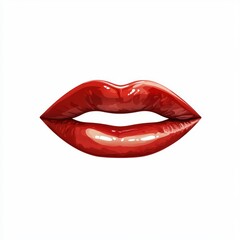 Fototapeta premium pair of glossy red lips with a slight smile, isolated on a clean white background