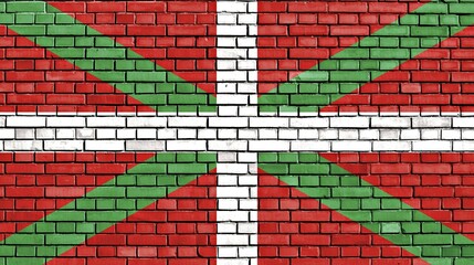 Fototapeta premium Flag of Basque Country painted on brick wall