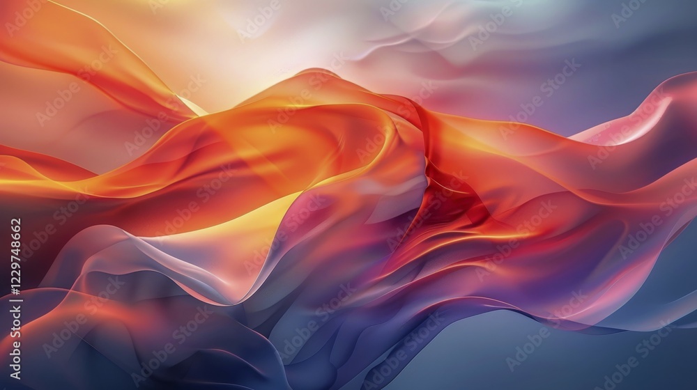 Poster abstract image with smooth gradient waves in red and blue tones, enhanced by light transitions, ai g