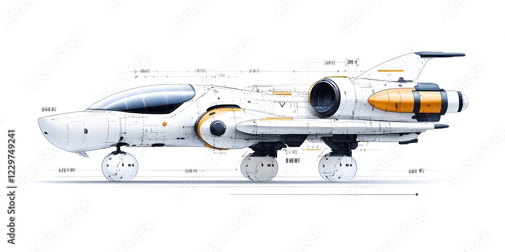 Aufkleber futuristic spaceship design with technical specifications and details