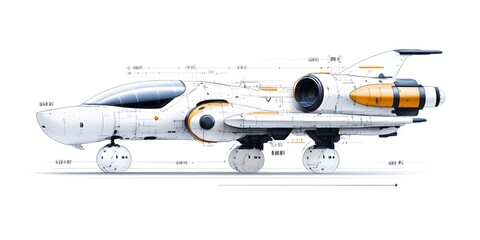 Naklejka premium Futuristic Spaceship Design with Technical Specifications and Details