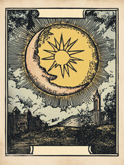 Fototapeta premium Vintage color engraving style. Cards with zodiac signs in tarot style. AI generated