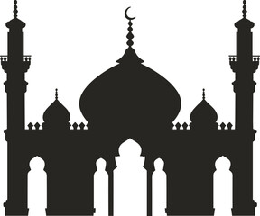 Islamic Mosque Silhouette Vector – Elegant Religious Architecture with Minarets and Domes