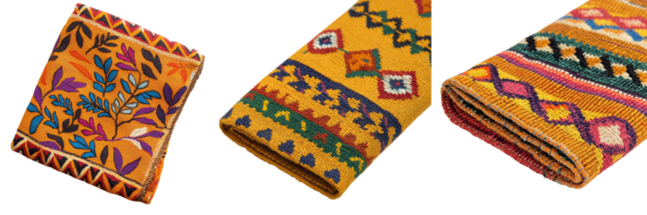 Colorful and vibrant ethnic inspired textile patterns with geometric tribal and bohemian designs