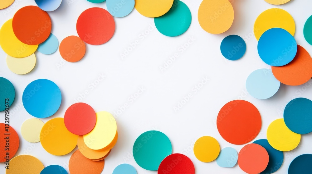Poster vibrant abstract background featuring multicolored circles on a white surface, perfect for modern de
