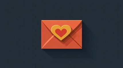 Orange Envelope with Heart Seal Design Digital Graphic for Valentines Day or Romantic Messages