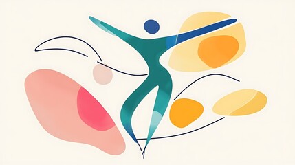 Abstract figure, dynamic pose, vibrant colors, modern art