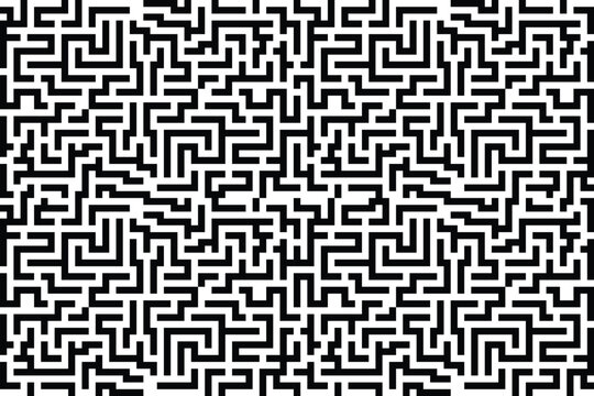 black and white maze outline pattern on the white background