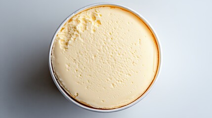 Creamy Pale Yellow Ice Cream in Round White Container
