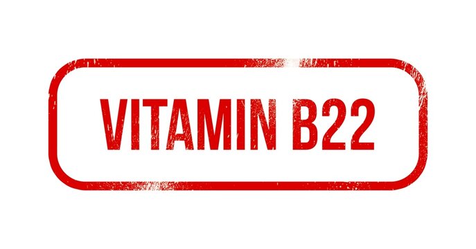 Vitamin B22, red grunge rubber, stamp