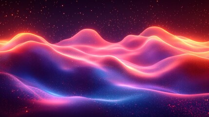 Fototapeta premium Neon wave effects blending abstract 3D background of wavy glass shapes and rich tones for a hightech art design