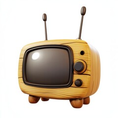 retro television with antennas and a woodgrain finish, isolated on a clean white background