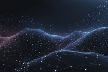 Abstract digital mesh with light nodes resembling a network on a dark blue background, AI generated
