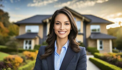 AI generated, A female estate agent in front of a property, 35, 40, years