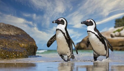 Obraz premium AI generated, Two african penguins (Spheniscus demersus)
