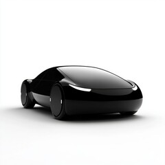 A black car with a large windshield. The car is parked on a white background