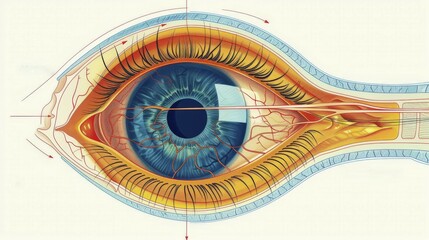 Fototapeta premium Artistic cross-section of a blue eye displaying intricate anatomical details, AI generated