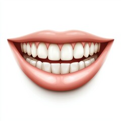 wide, natural smile with visible dimples and perfect teeth, placed on a bright white background