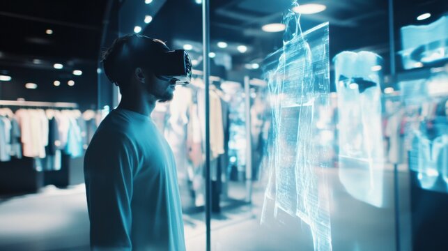 Virtual shopping, discounts, interactive game, shopper discovering rewards, digital store, floating products, fashion items, holographic, futuristic interface, immersive experience, bright, engaging