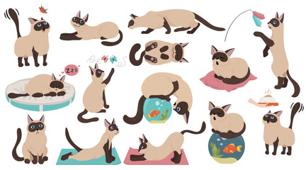 Cartoon cat characters collection. Different cat`s poses, yoga and emotions set. Flat color simple style design. Vector illustration © a7880ss