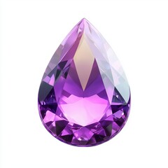 shiny amethyst gemstone in vivid purple, cut in a teardrop shape, isolated on a clean white background