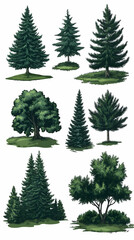 Evergreen trees, park, nature illustration